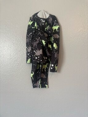Kids Black & Neon Green Dinosaur Pajama Set